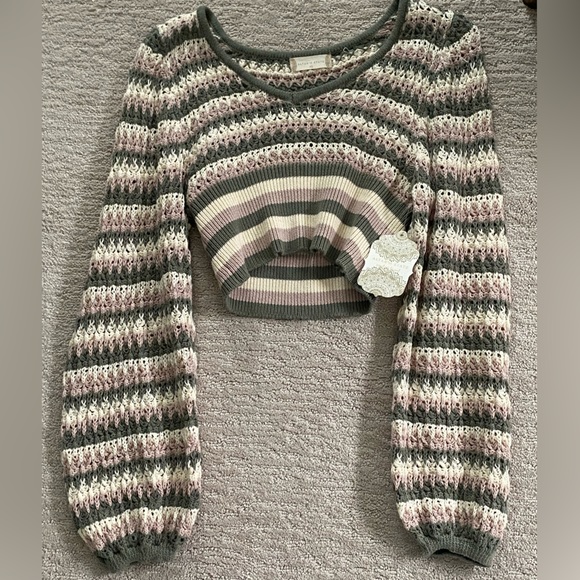 Altar'd State Sweaters - XS Altar’d State Striped Knit Sweater. Olive green, light purple, and beige.